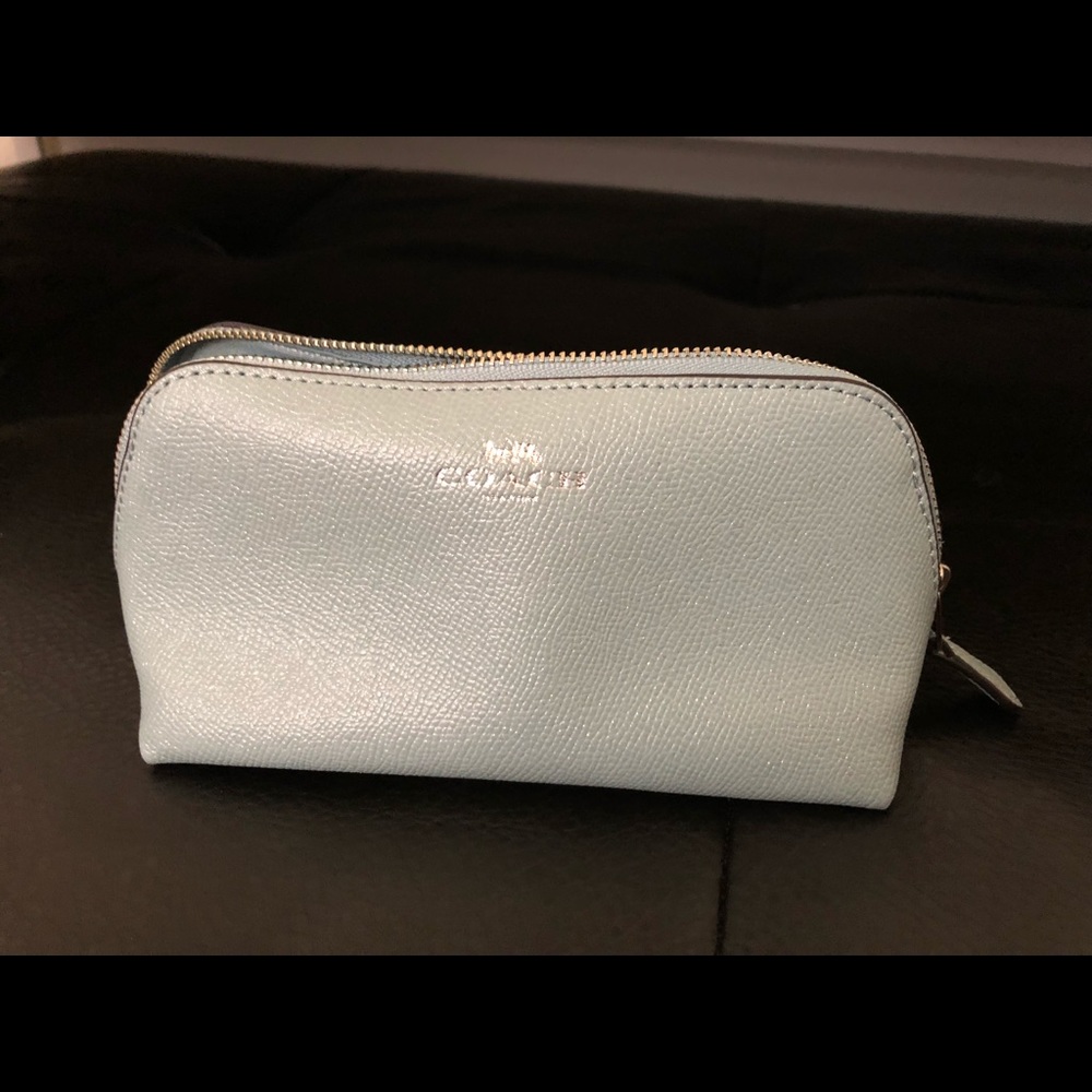 Coach small leather baby blue make up bag